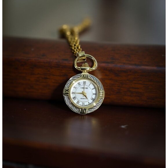 Vintage Cherokee Quartz Gold & Silver Roman Numerals Quartz Watch Pendant Charm - Picture 2 of 6